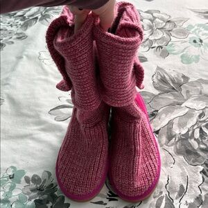 UGG Pink Knit Women’s Cardi Boots